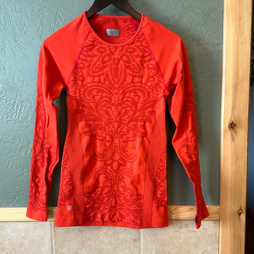 Athleta cold weather sport top, stretch, neon tomato red, beautiful, medium